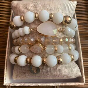 NWOT Nicole Miller Gold and White Stacked Bracelets
